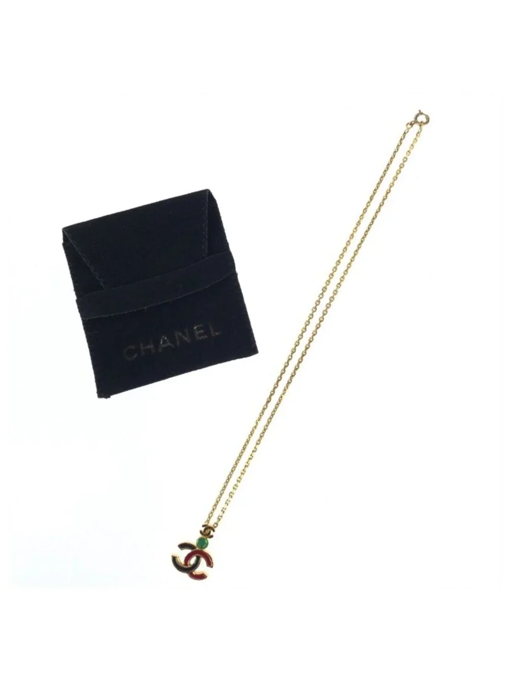 Chanel Vintage CC Logo Gold Multicolor Plated Necklace